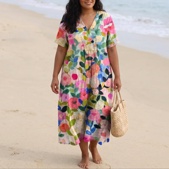 Painted Floral Plus-Size Midi Dress