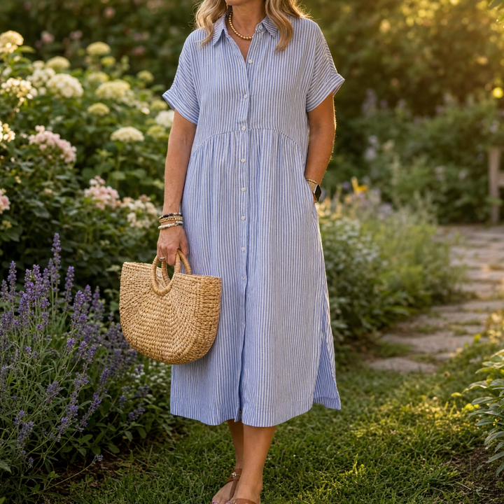 Airy Striped Midi Shirt Dress | Clova Women&