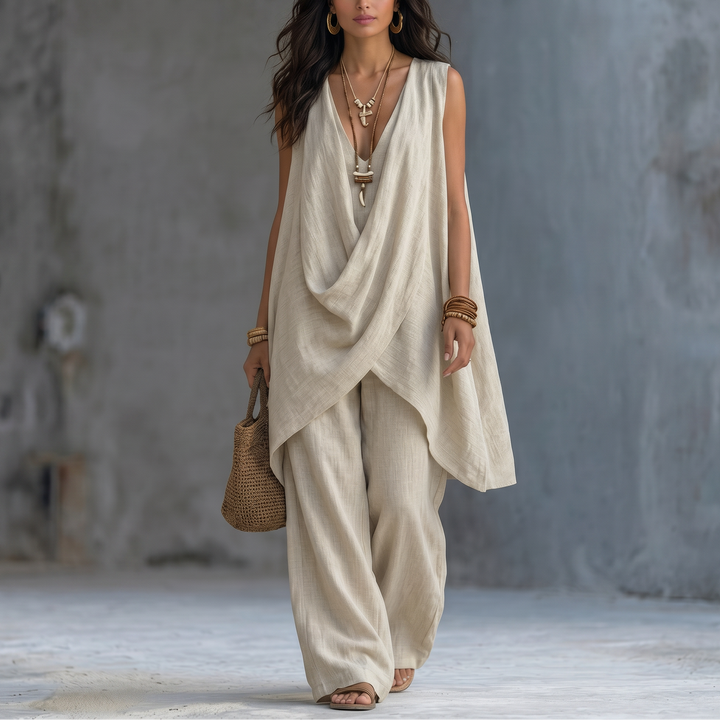 Draped Linen Two-Piece Set | Clova Women&