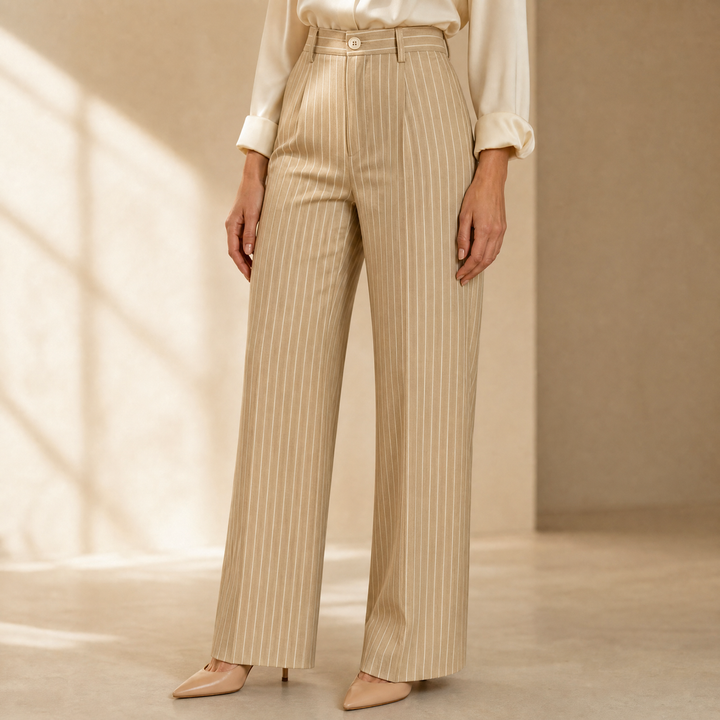 Solène High-Waisted Striped Wide-Leg Trousers for Effortless Polish | Clova Women&