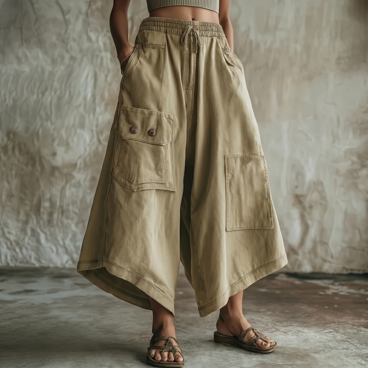 Wide-Leg Cargo Culottes with Asymmetric Hem | Clova Women&