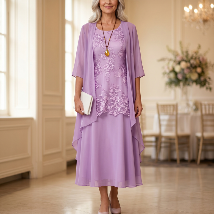 Elegant Lace and Chiffon Dress Set | Clova Women&