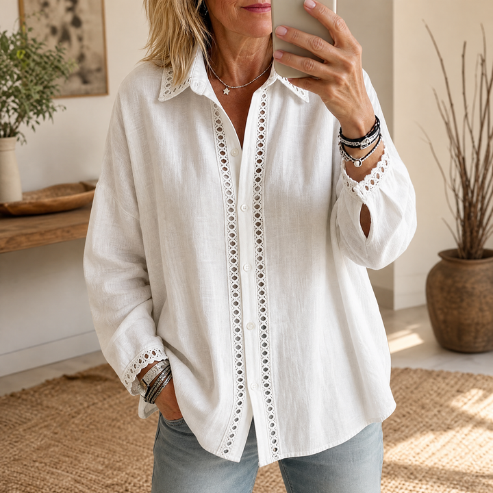 Lunavia Eyelet Trim Button Down Blouse | Clova Women&