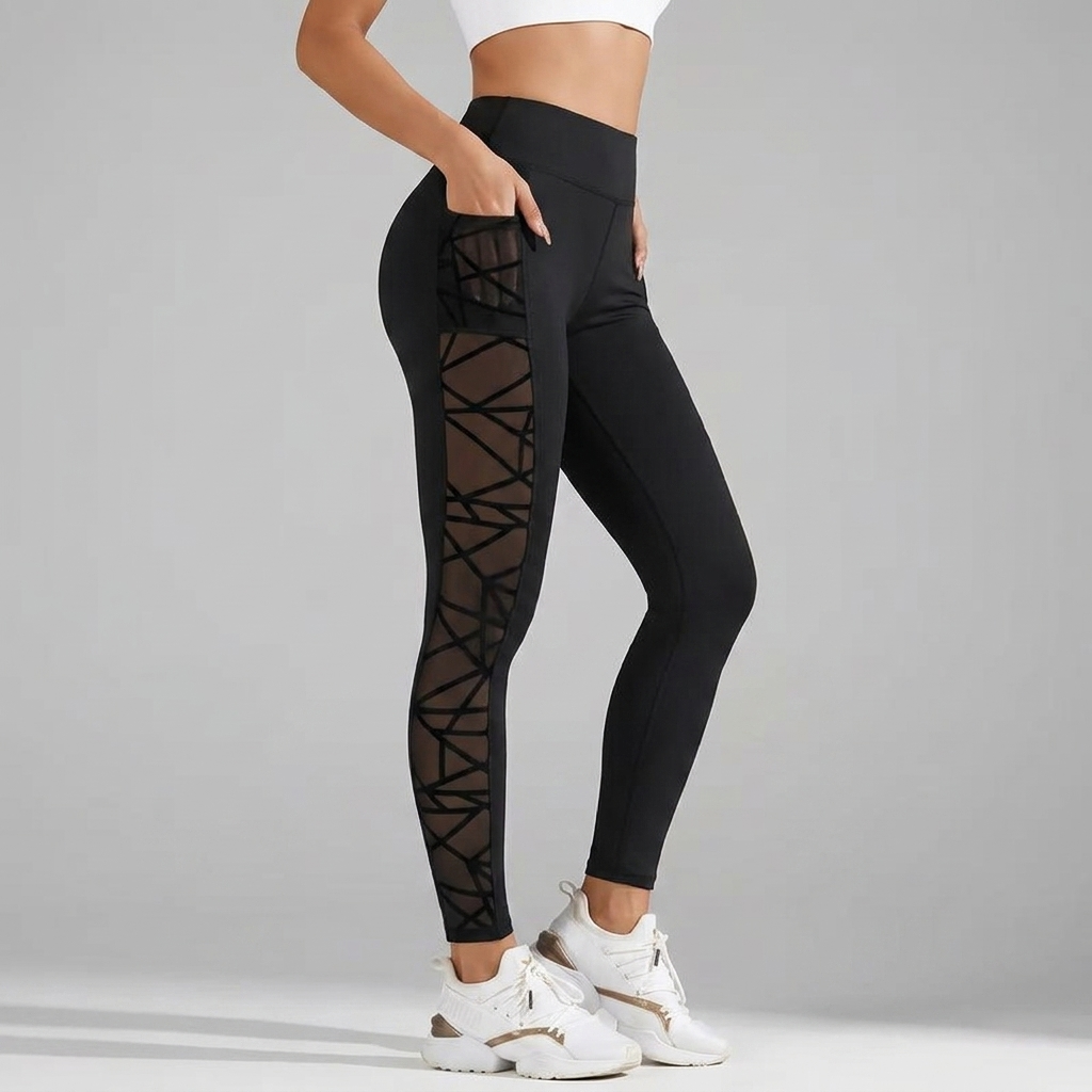 High Waisted Mesh Leggings with Hidden Pocket | Clova Women's Fashion