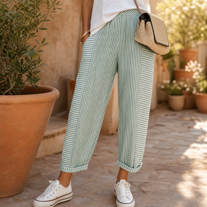 Striped Pants with Elastic Waist | Clova Women&