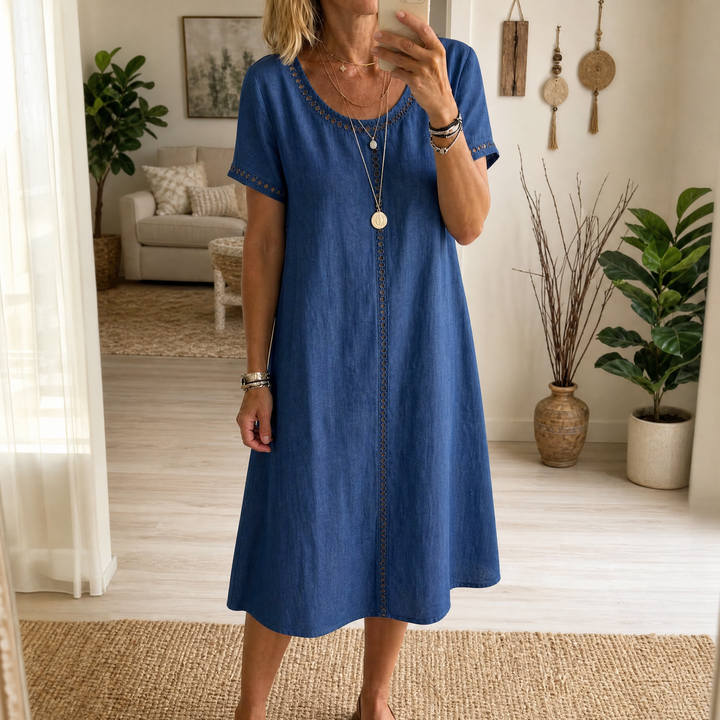 Lunavia Eyelet Trim Linen Midi Dress for Effortless Summer Style | Clova Women&