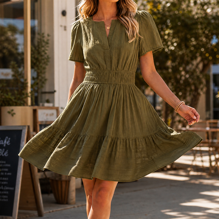 Solenna Smocked Waist Tiered Mini Dress | Clova Women&