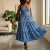 Solavie Tiered Maxi Skirt & Cami Matching Set | Clova Women's Fashion