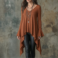 Flowy Handkerchief-Hem Knit Tunic | Clova Women's Fashion