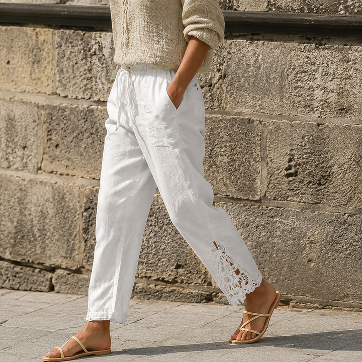 Lace Trim Drawstring Comfort Pants | Clova Women&