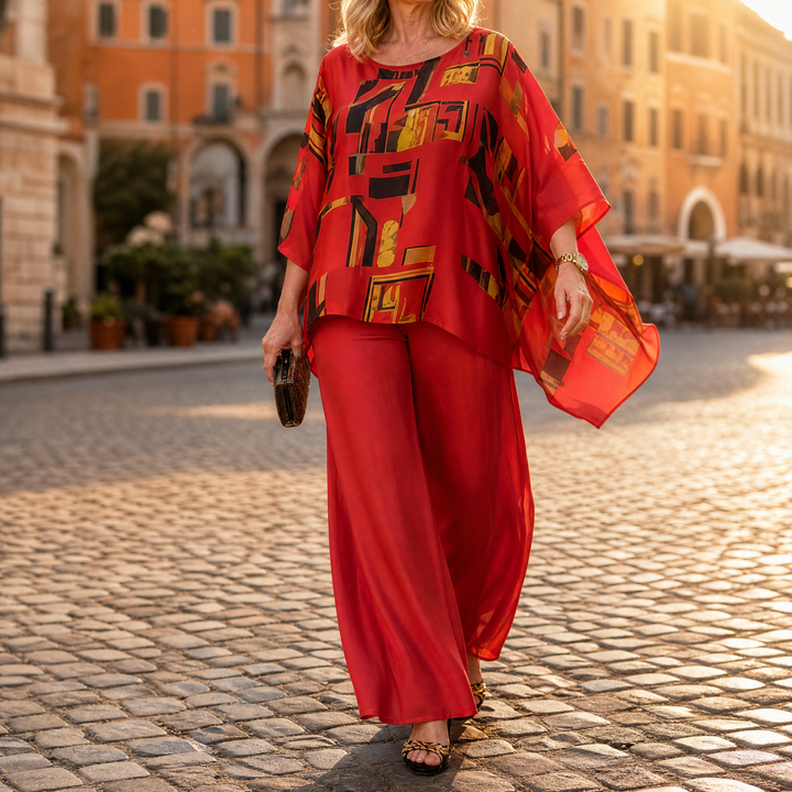 Vesara Elegant Batwing Top &amp; Wide-Leg Pants Set — View 2 | Clova