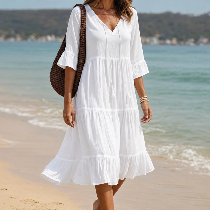 Breezy V-Neck Cotton Dress | Clova Women&