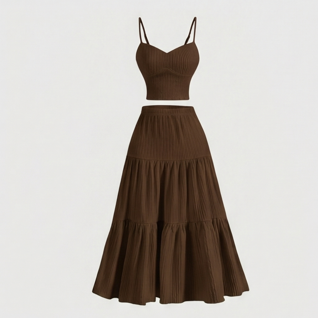 Solavie Tiered Maxi Skirt &amp; Cami Matching Set — View 20 | Clova