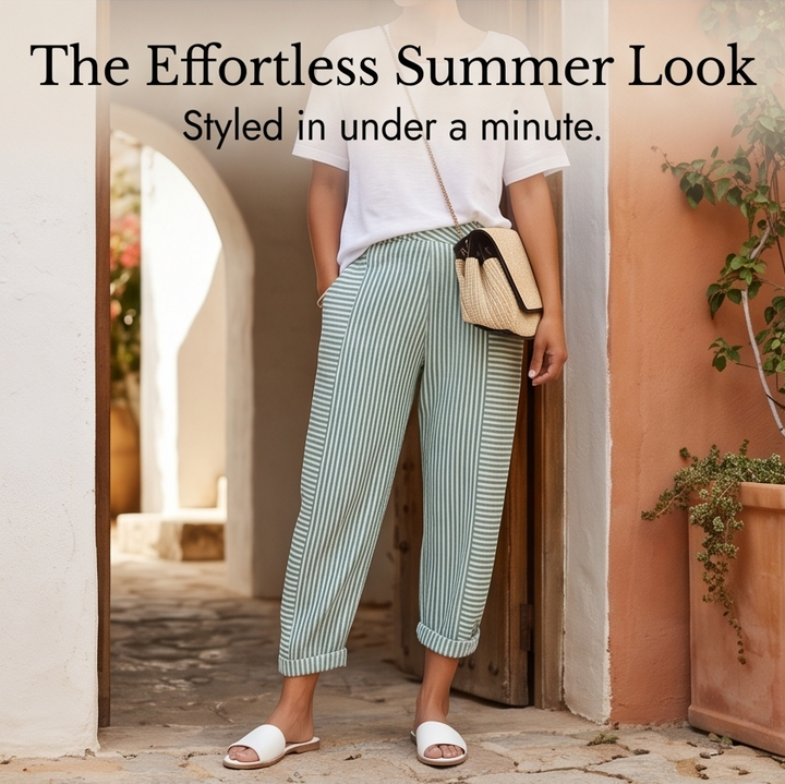 Striped Pants with Elastic Waist — View 6 | Clova