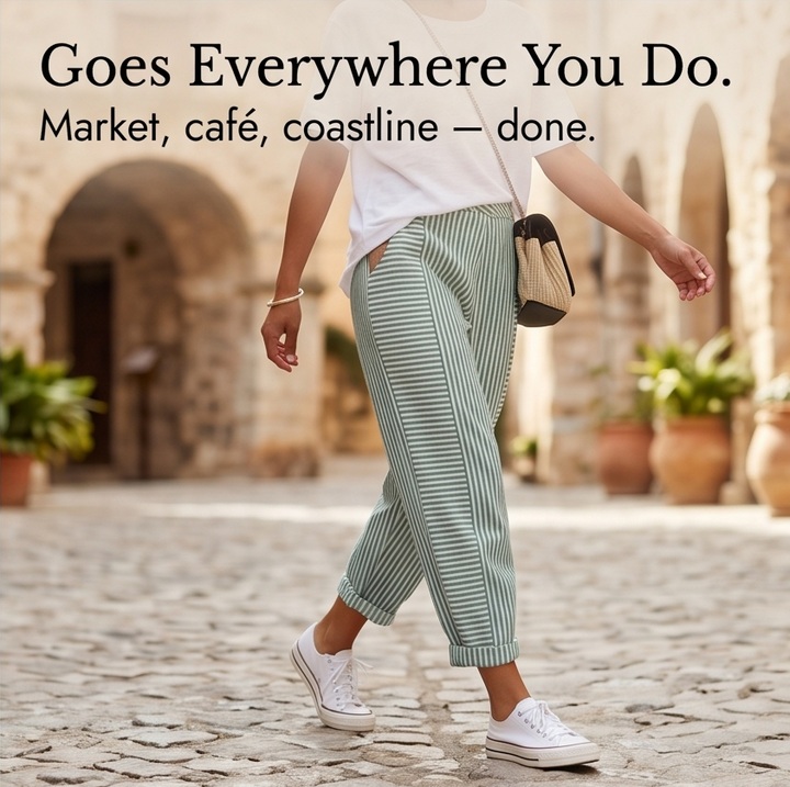 Striped Pants with Elastic Waist — View 7 | Clova
