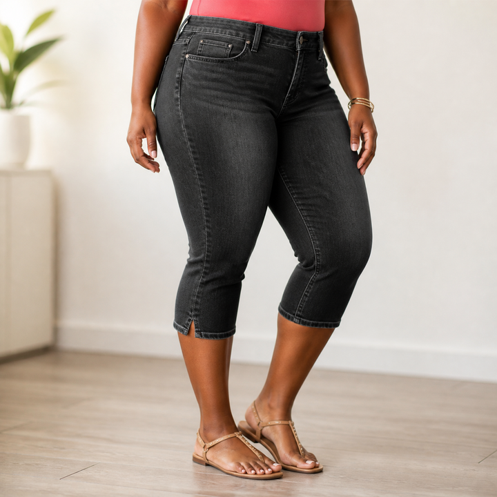 Flattering High-Waist Stretch Denim Capris | Clova Women&