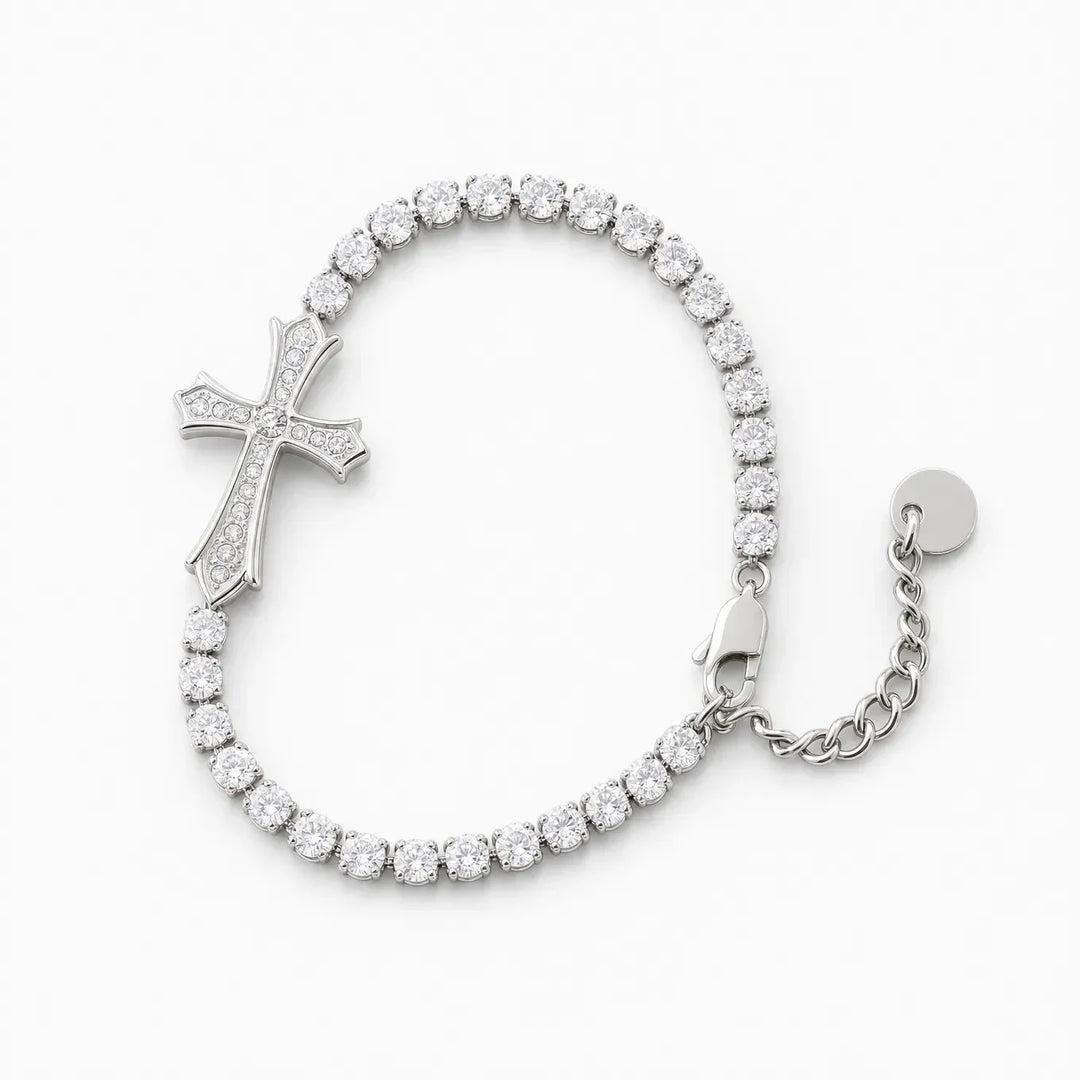Pavé Zircon Cross Tennis Bracelet in Silver or Gold