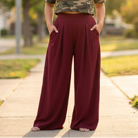 Flowy Pleated Palazzo Pants for Curvy Comfort | Clova Women's Fashion
