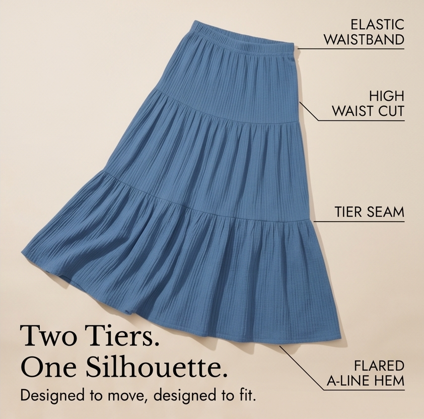 Solavie Tiered Maxi Skirt &amp; Cami Matching Set — View 7 | Clova