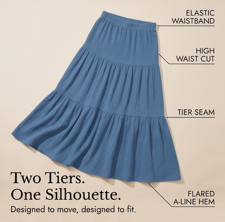 Solavie Tiered Maxi Skirt &amp; Cami Matching Set — View 7 | Clova