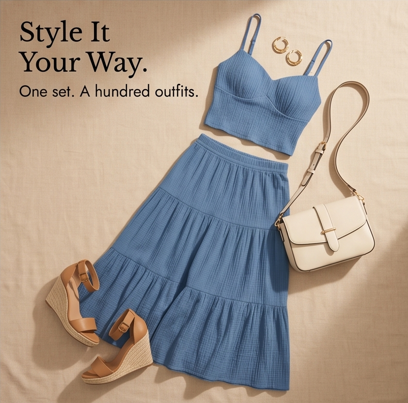 Solavie Tiered Maxi Skirt &amp; Cami Matching Set — View 11 | Clova